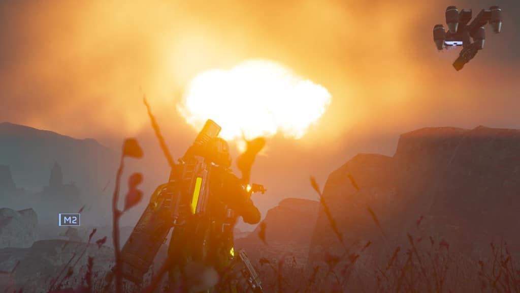 Helldivers 2 image of an explosion in the distance