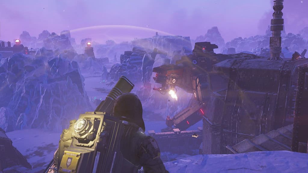 Helldivers 2 image of a walking Factory Strider