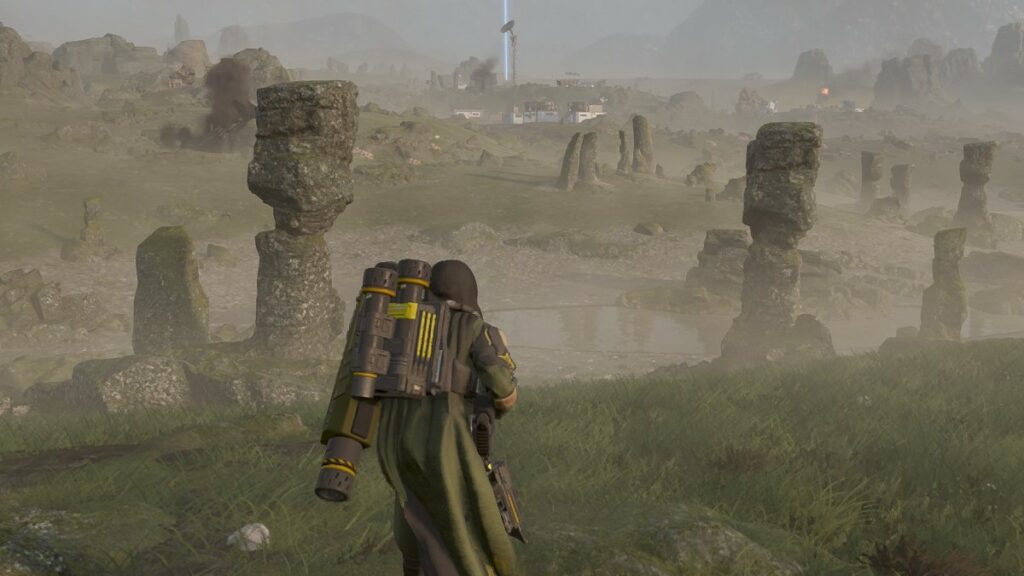 Helldivers 2 image of player carrying the faf-14 Spear