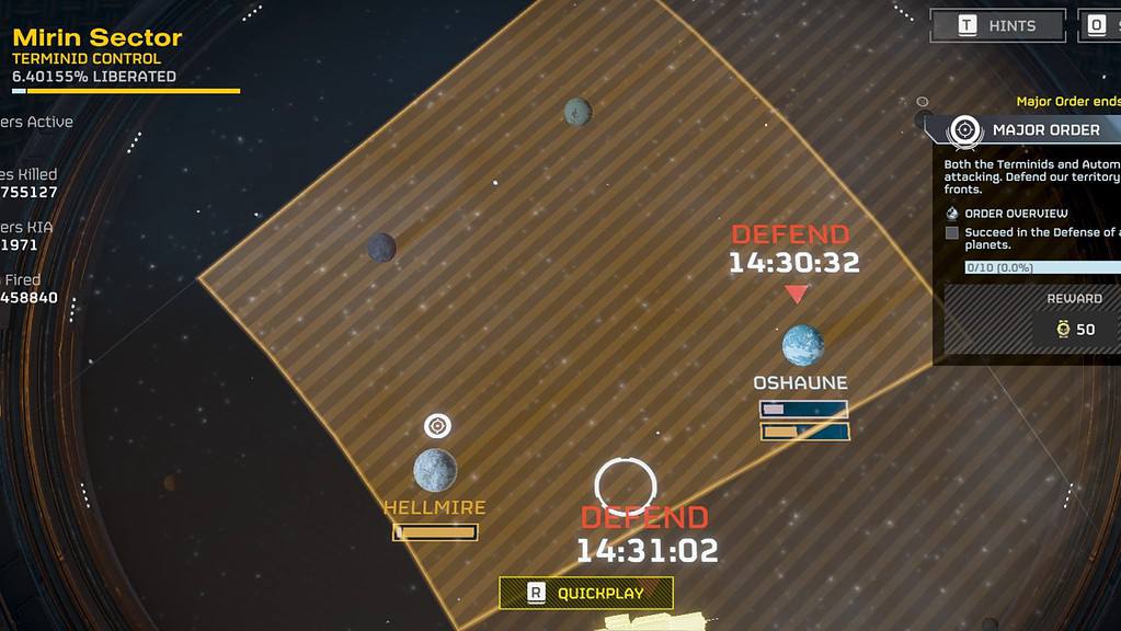 Helldivers 2 image of the defense mission planets on the Terminid front