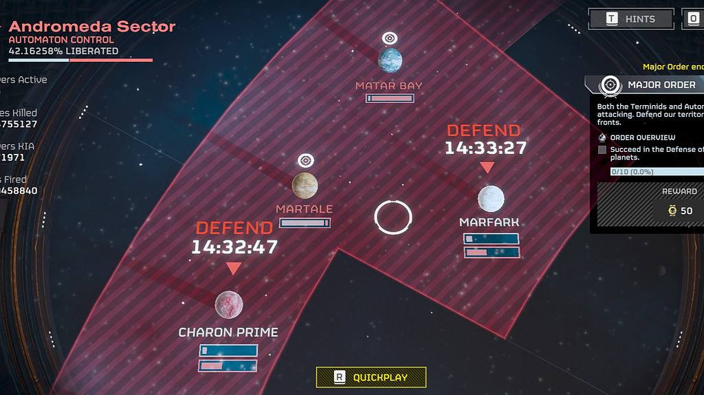 Helldivers 2 image of the defense mission planets on the Automaton front