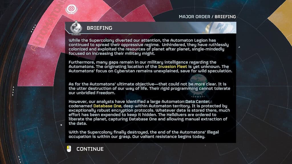 Helldivers 2 image of new MO briefing