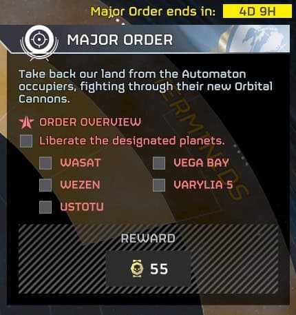 Helldivers 2 major order objective