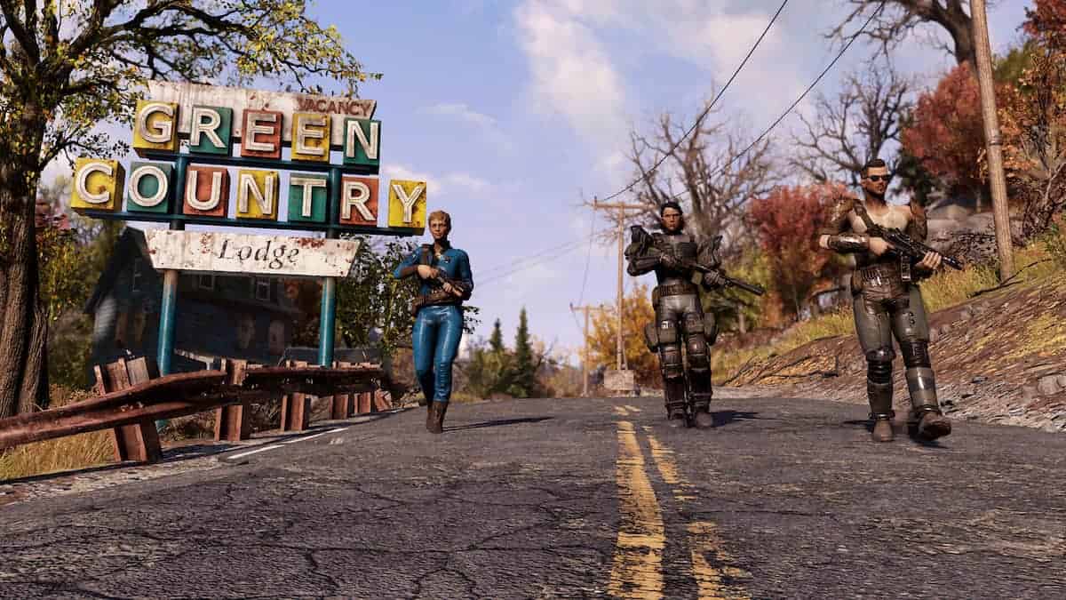 Fallout image of three characters walking on the highway