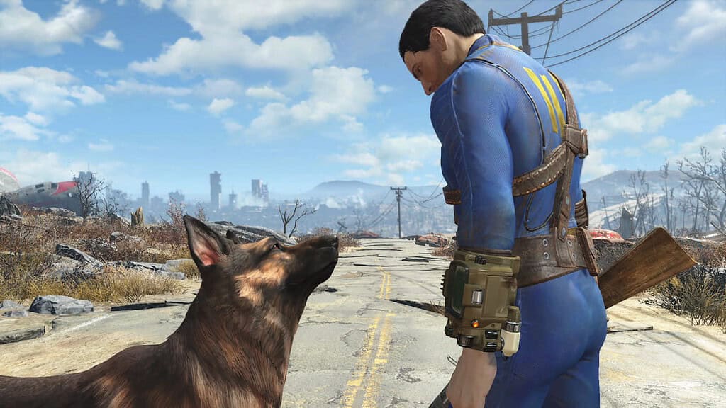 Fallout image of the player character with a dog