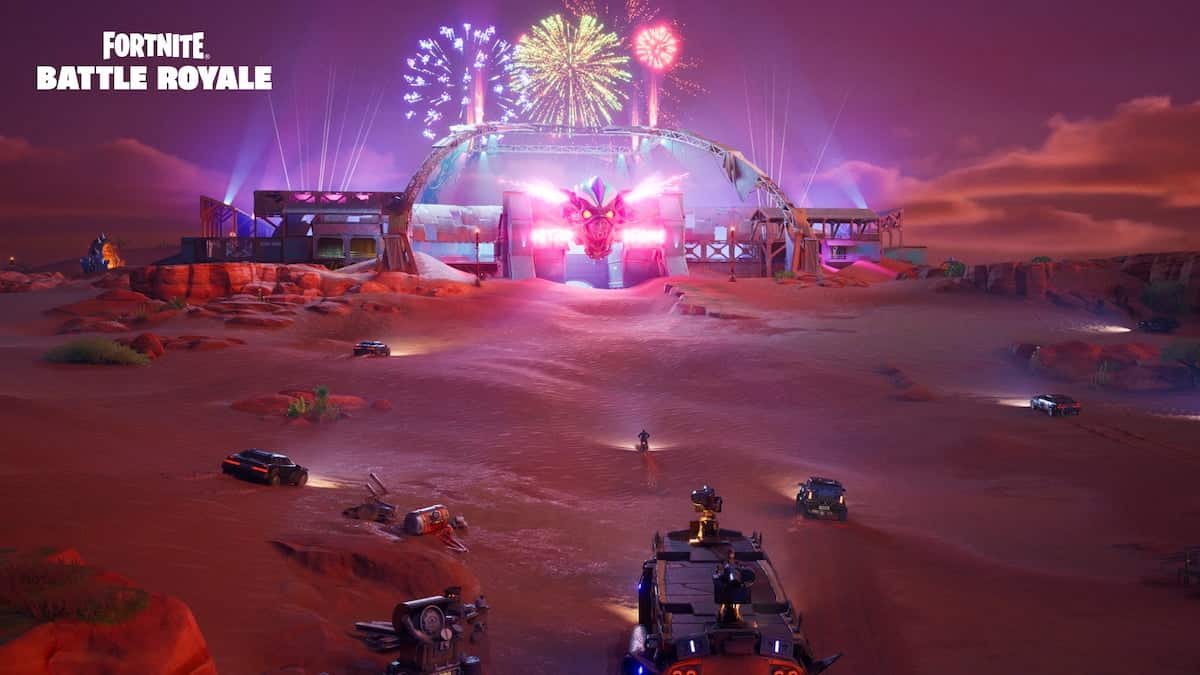 Fortnite Wrecked image of the desert and fireworks