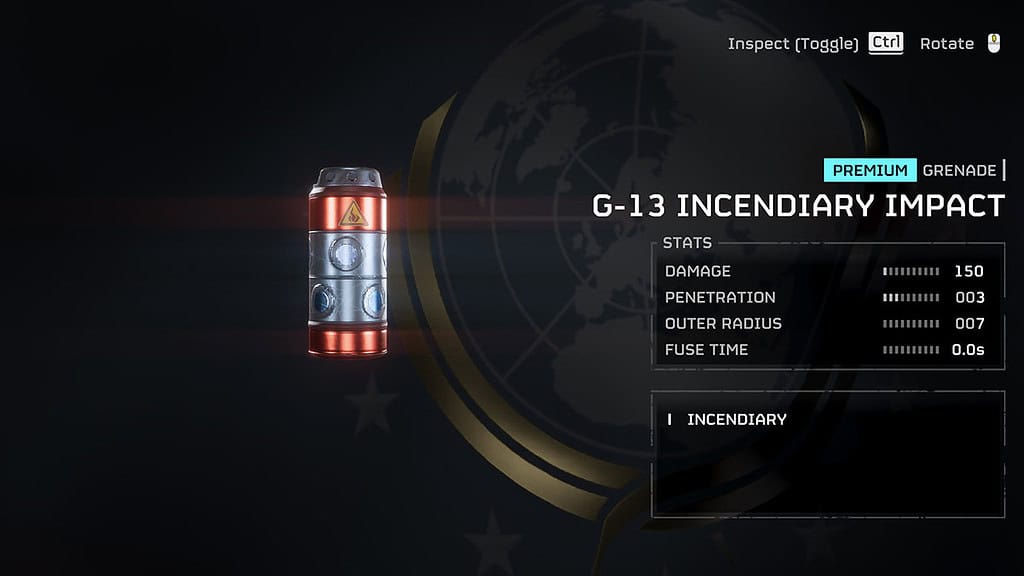 Image of the inspected G-13 Incendiary Impact grenade in Helldivers 2.