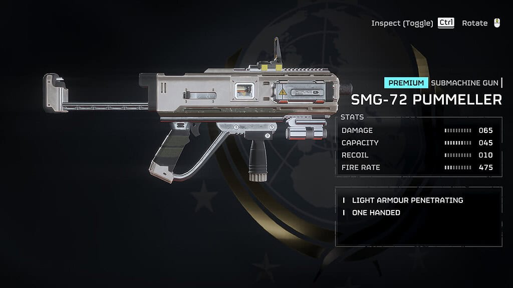 Image of the inspected Pummeler submachine gun in Helldivers 2.