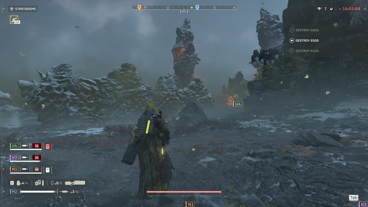 Helldivers 2 player near a rock formation