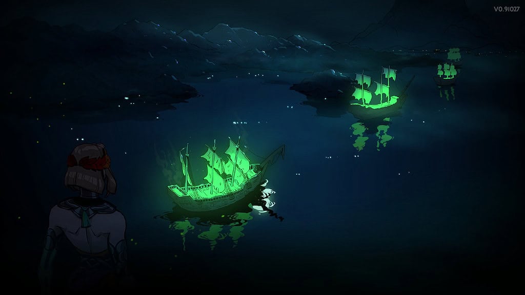 Hades 2 Melinoe lookig over glowing green ships