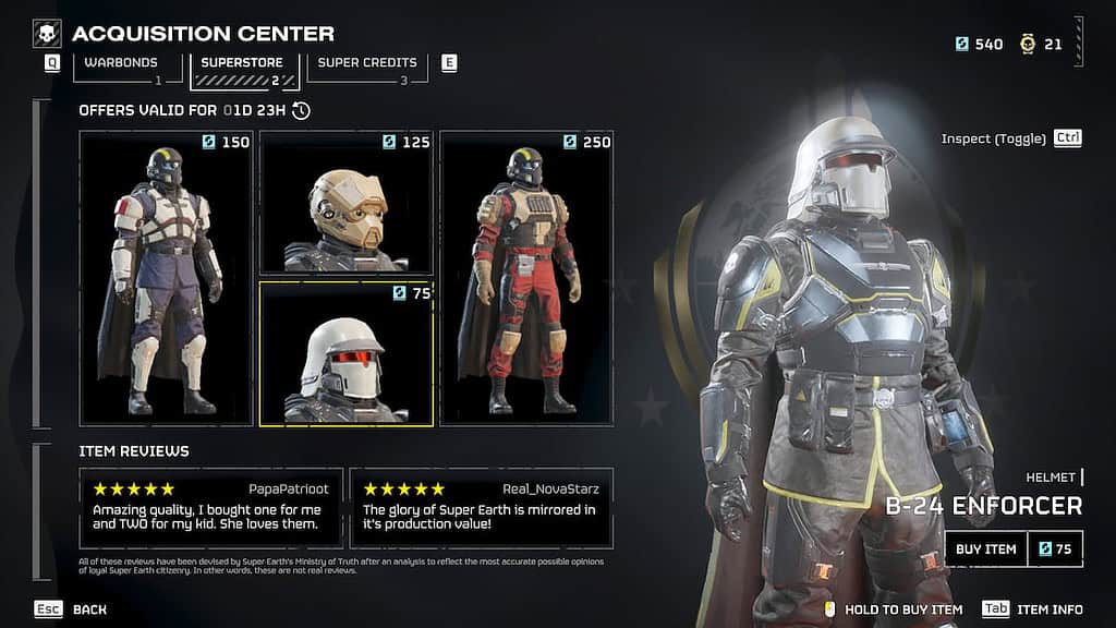 Helldivers 2 Helmets and armor in Superstore