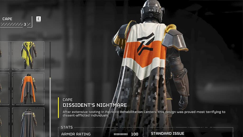 Helldivers 2 dissident's nightmare cape