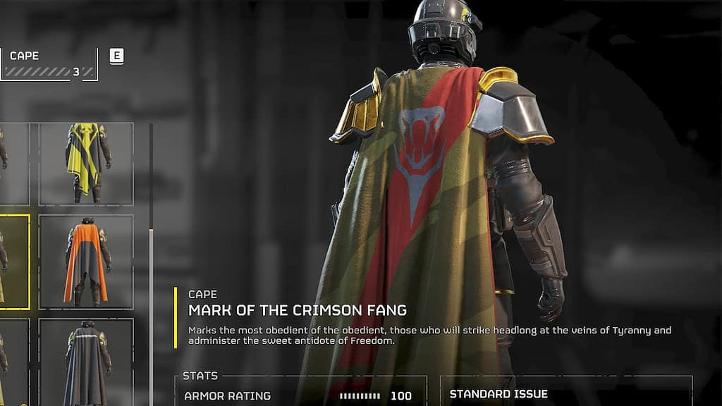 Helldivers 2 mark of the crimson fang cape