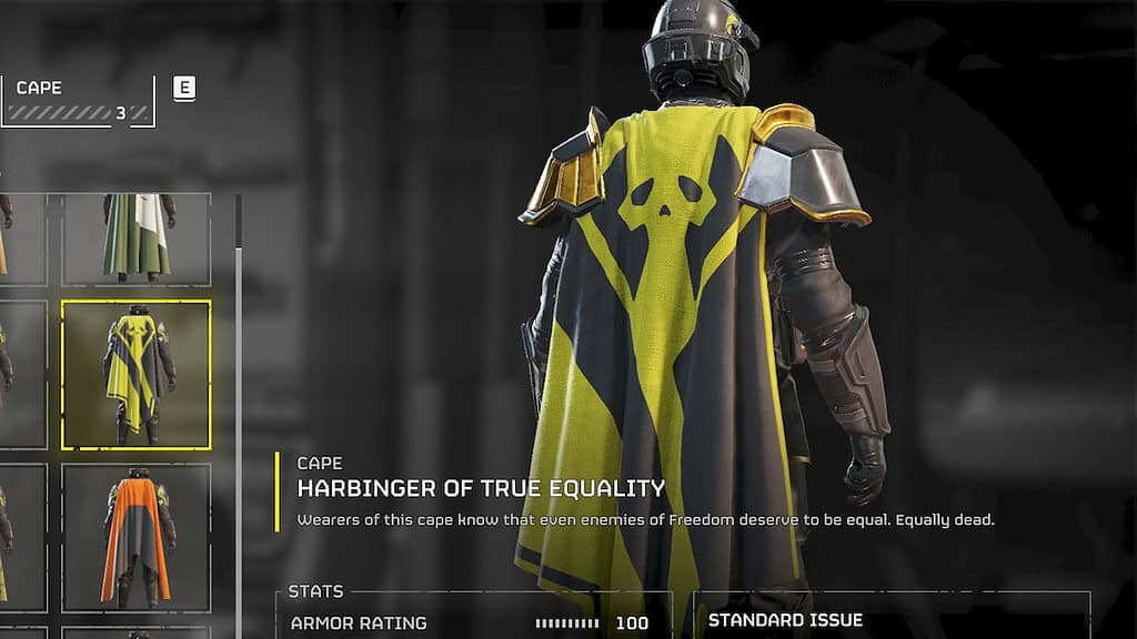 Helldivers 2 harbinger of true equality cape