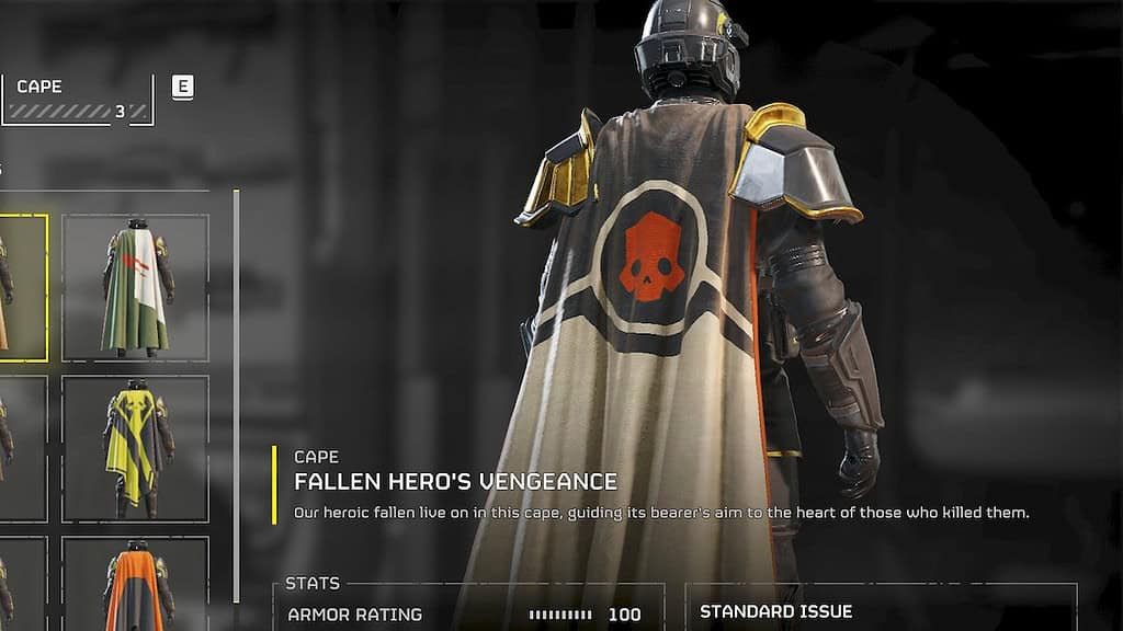 Helldivers 2 fallen hero's vengeance cape