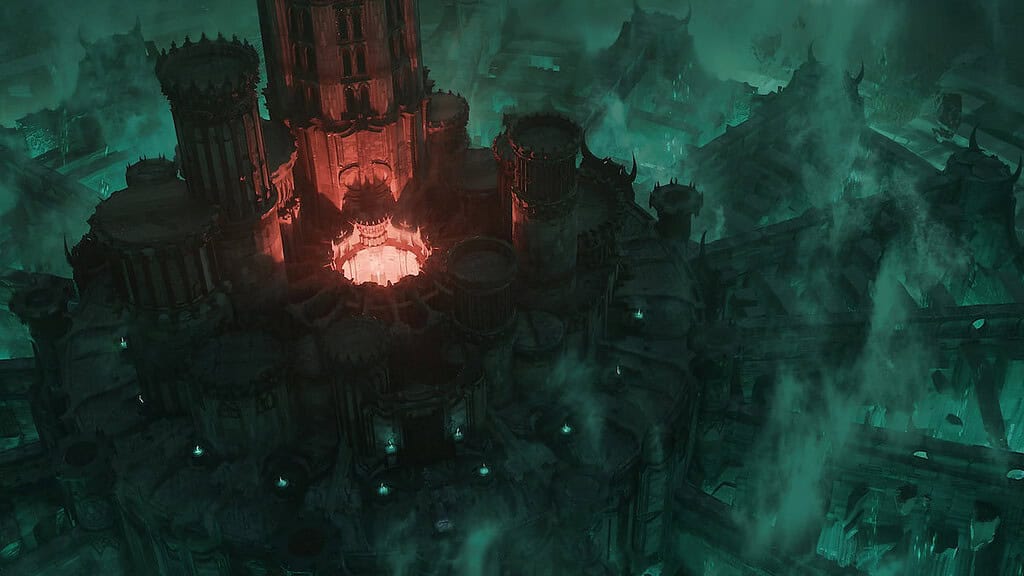 Diablo 4 Vessel of Hatred end-game co-op activity glowing castle