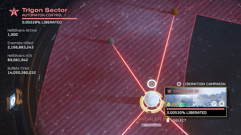 A map showing the liberation progress for Vandalon IV in Helldivers 2