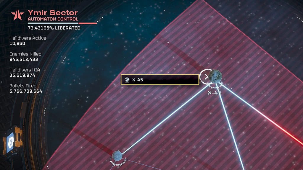 A map in Helldivers 2, showcasing X-45