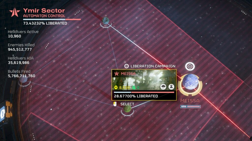 Helldivers 2 image of Yimr sector and planet Meissa