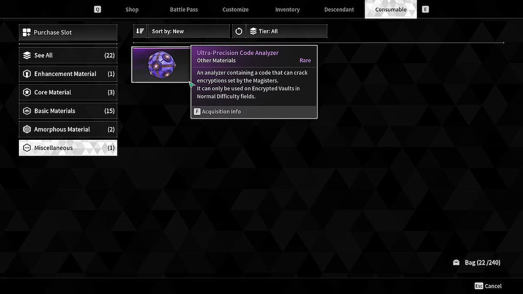 Screenshot of a Code Analyzer in The First Descendant