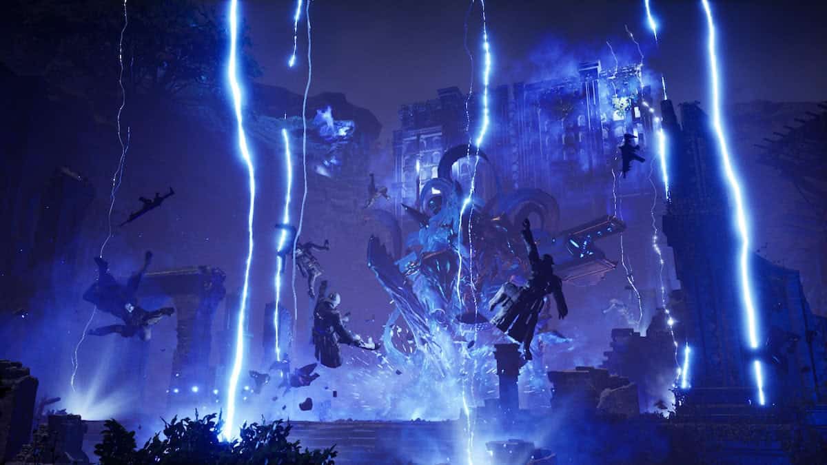 The First Descendant battle with lightning strikes