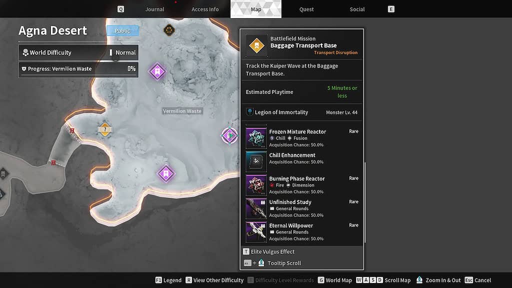 The First Descendant Baggage Transport Base mission on the map