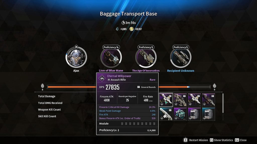 The First Descendant Baggage Transport Base victory screen