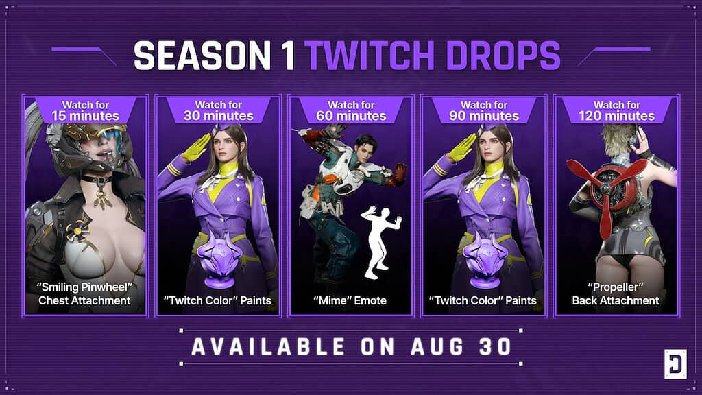 The First Descendant twitch drop rewards for august and september