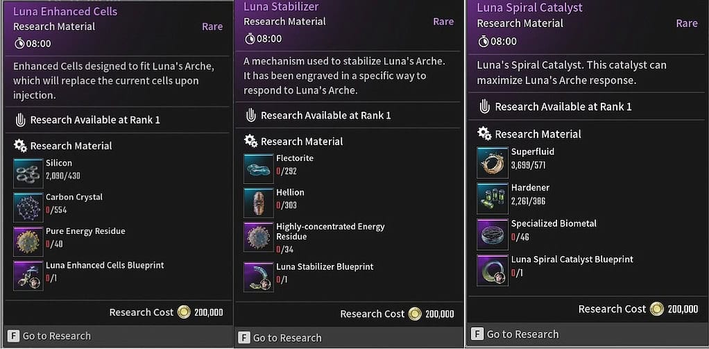 The First Descendant Luna descendant parts and materials