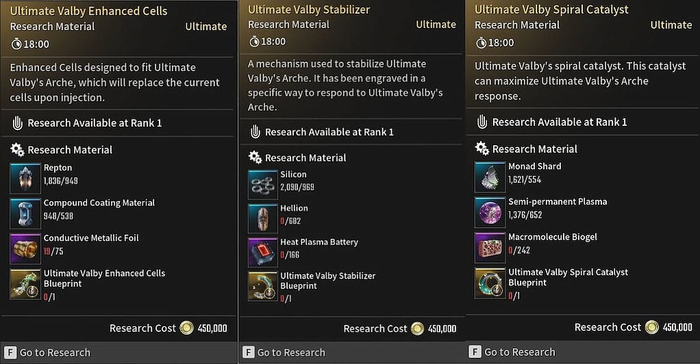 The First Descendant Ultimate Valby research materials