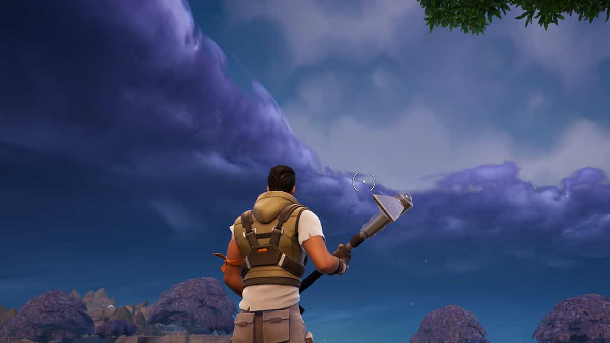 Fortnite player looking at storm clouds