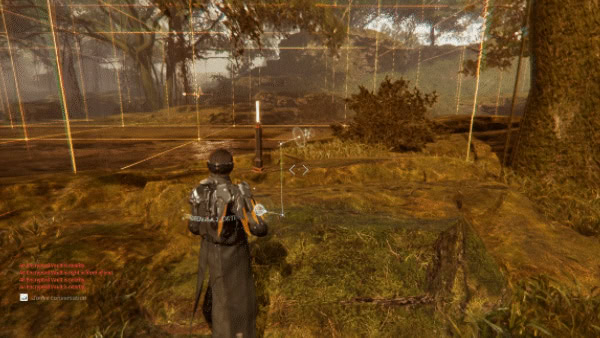 The First Descendant player using their Ecieve in a forest with a visual hint shown