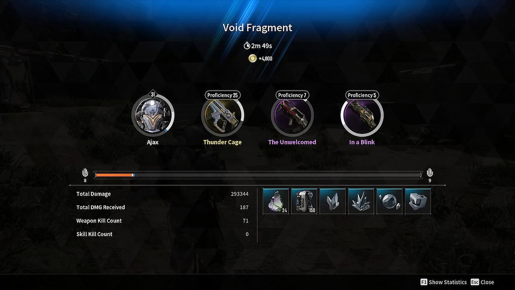 The First Descendant mission rewards screen