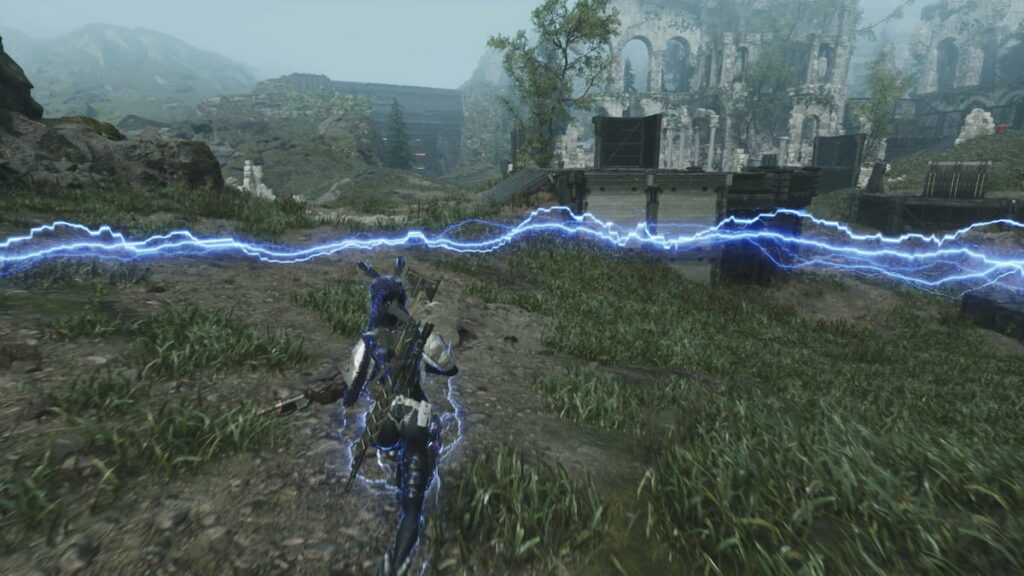 The First Descendant Bunny running with lightning emission activated