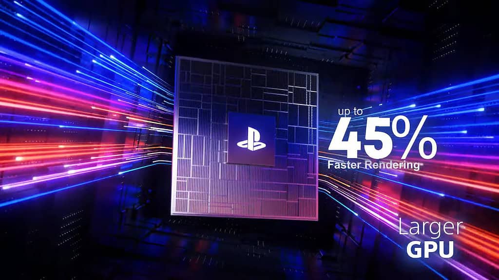 Sony PlayStation promo image showing a 45% faster rendering 