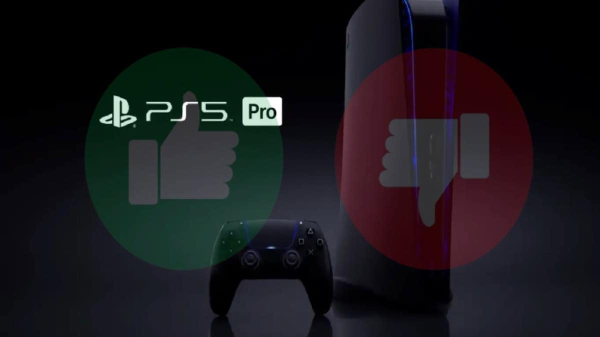 Sony PlayStation image of PS5 Pro with thumbs up and down icons barely visible