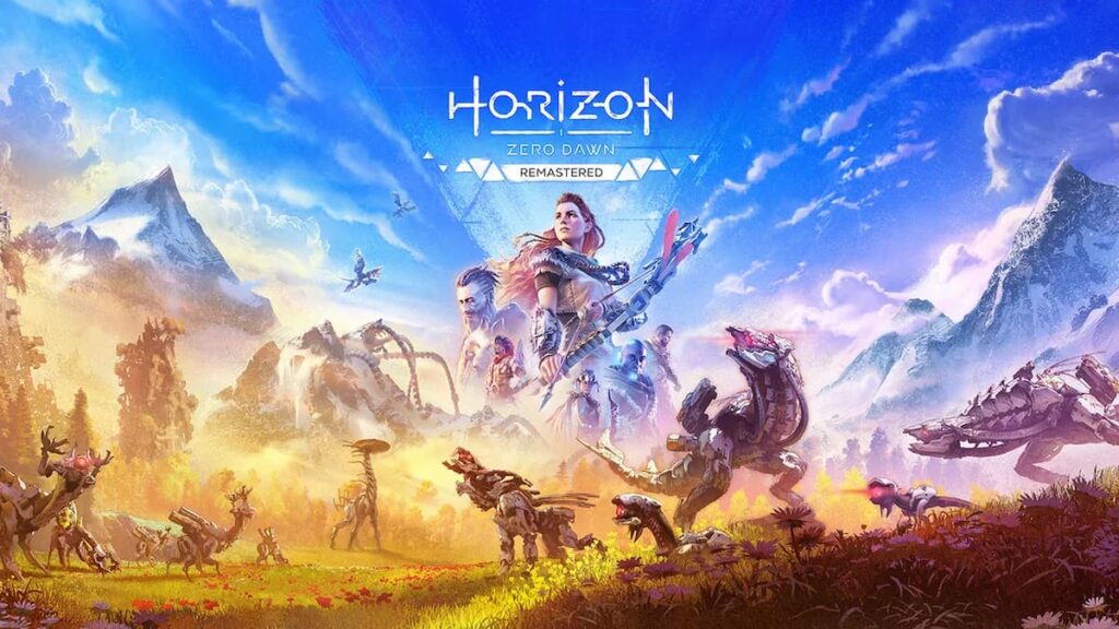 PlayStation Horizon Zero Dawn Remaster key art showing Alloy with various characters and creatures