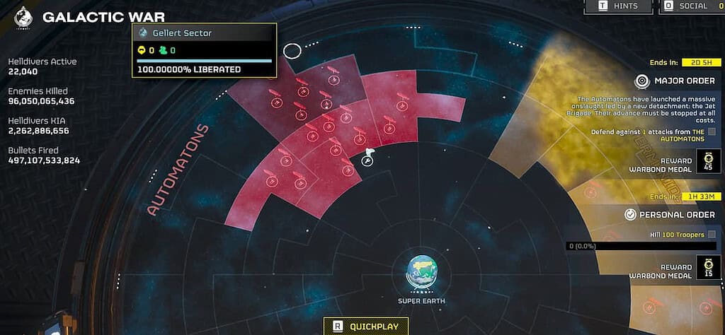 The Jet Brigade spread all over the Galactic map in Helldivers 2.