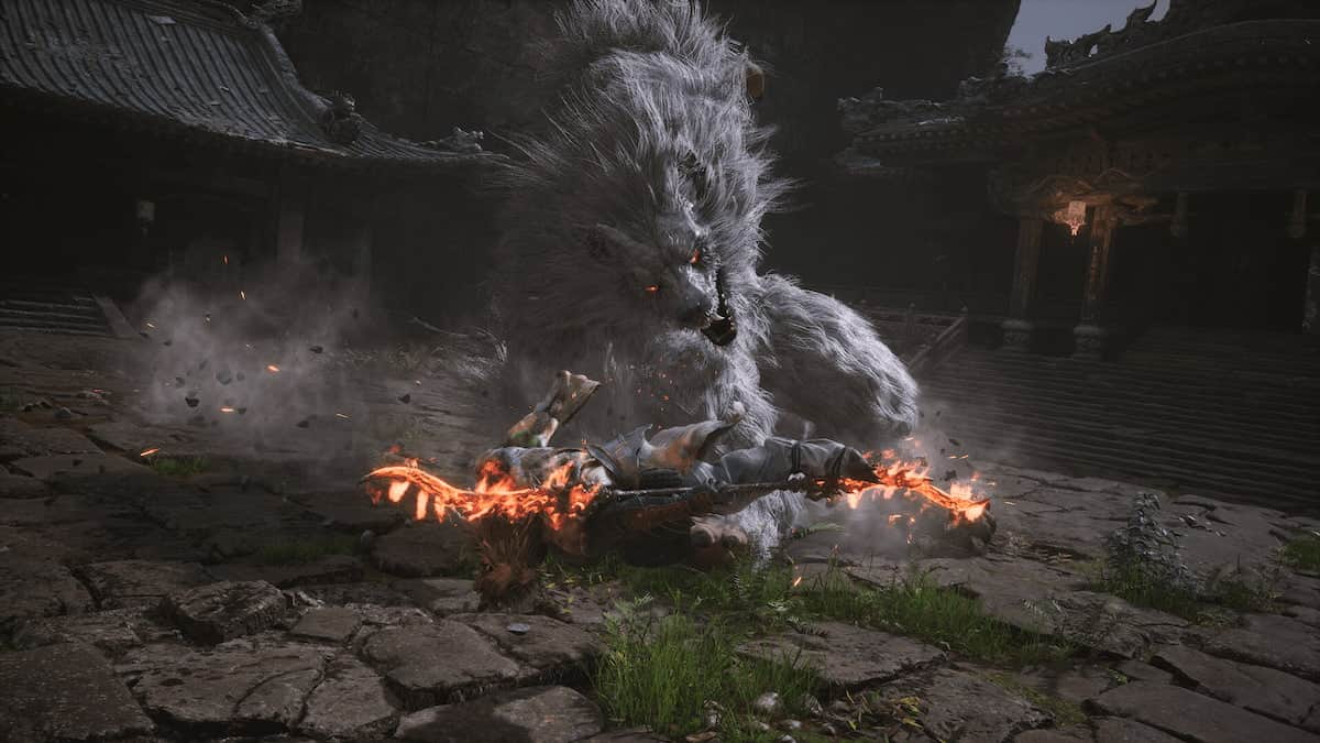 Playstation Black Myth Wukong fighting a giant wolf