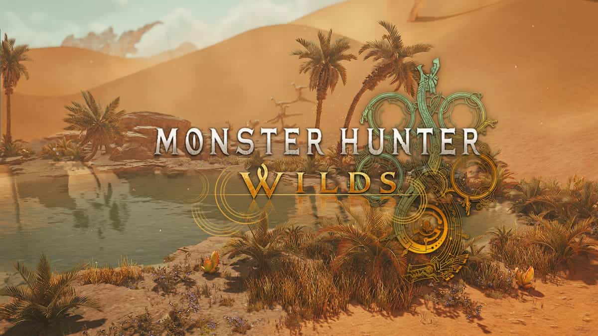 PlayStation Monser Hunter Wilds logo in an oasis