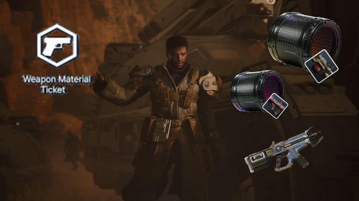 The First Descendant character with weapon material tickets icon, Thunder cage and nano tubes