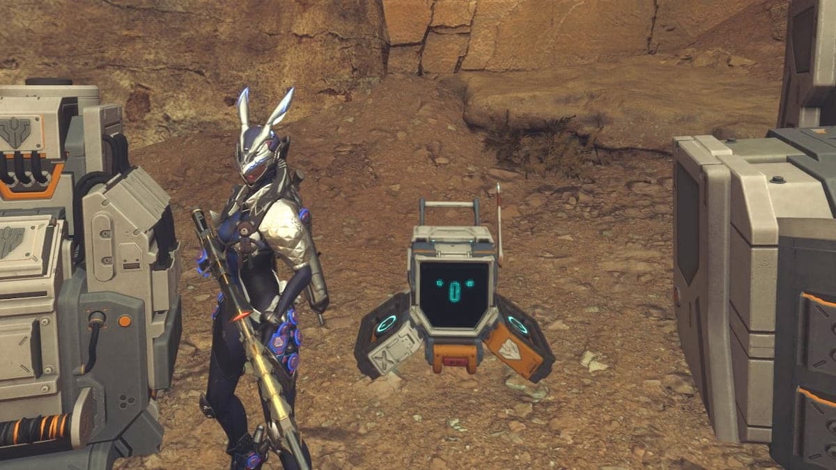 The First Descendant Bunny next to the Supply Bot