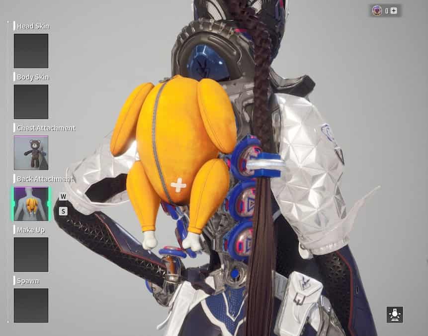 The First Descendant Bunny in customize menu with the turkey backpack