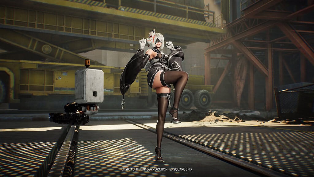 PlayStation Stellar Blade Nier Automata collab Eve danicing in a 2B costume