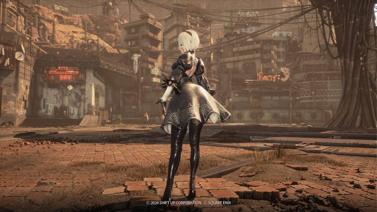 PlayStation Stellar Blade Nier Automata collab Eve in a 2B costume with a skirt