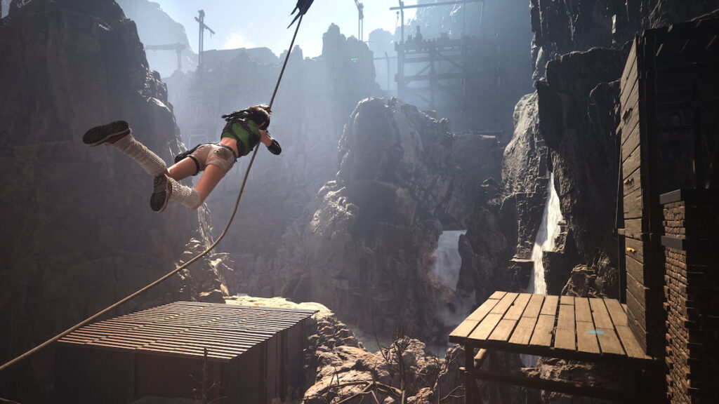 Final Fantasy VII Rebirth image of a girl swinging on a rope on PlayStation 5 Pro