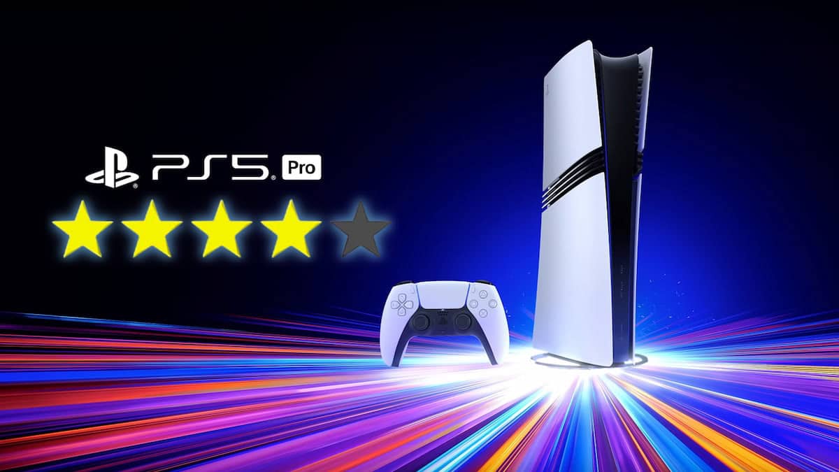 PlayStation 5 Pro console with an image of four out of five stars