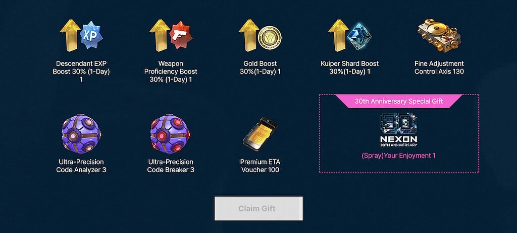 The First Descendant Nexon 30th Anniversary Event rewards for week 2