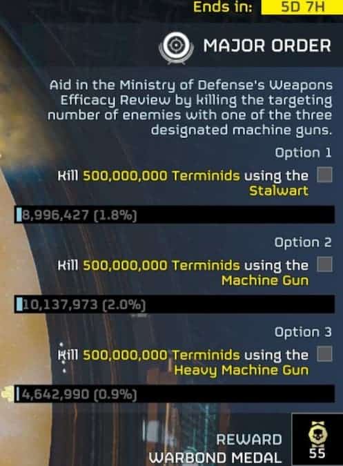 The new Major Order has the Helldivers 2 choose their favorite machine gun.