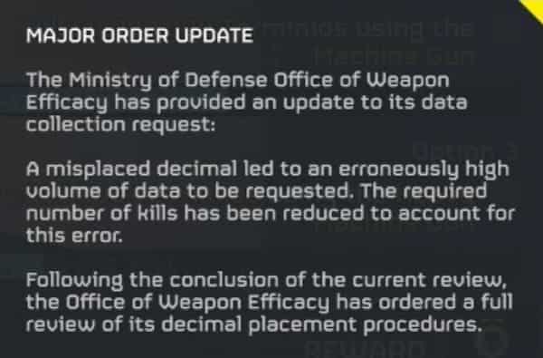 An update of the Major Order in Helldivers 2.